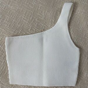 Babaton White Ribbed Knit Top